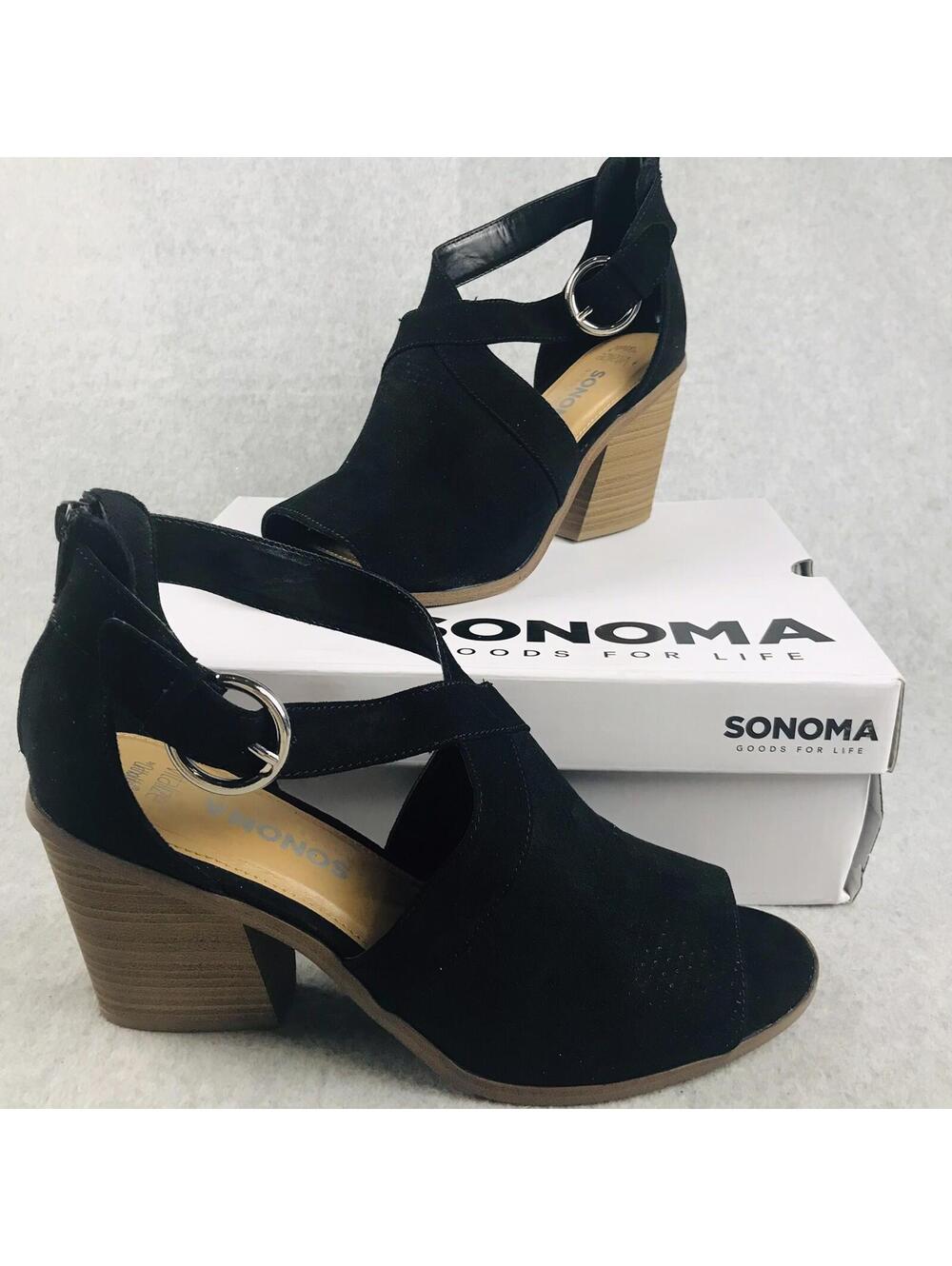 Sonoma Bonsa Faux Suede Open Peep Toe Block heels Size 11 Women New